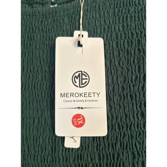 NWT Merokeety Dark Green Smocked Dress Tiered Flutter Sleeves Size XL - Picture 3 of 6